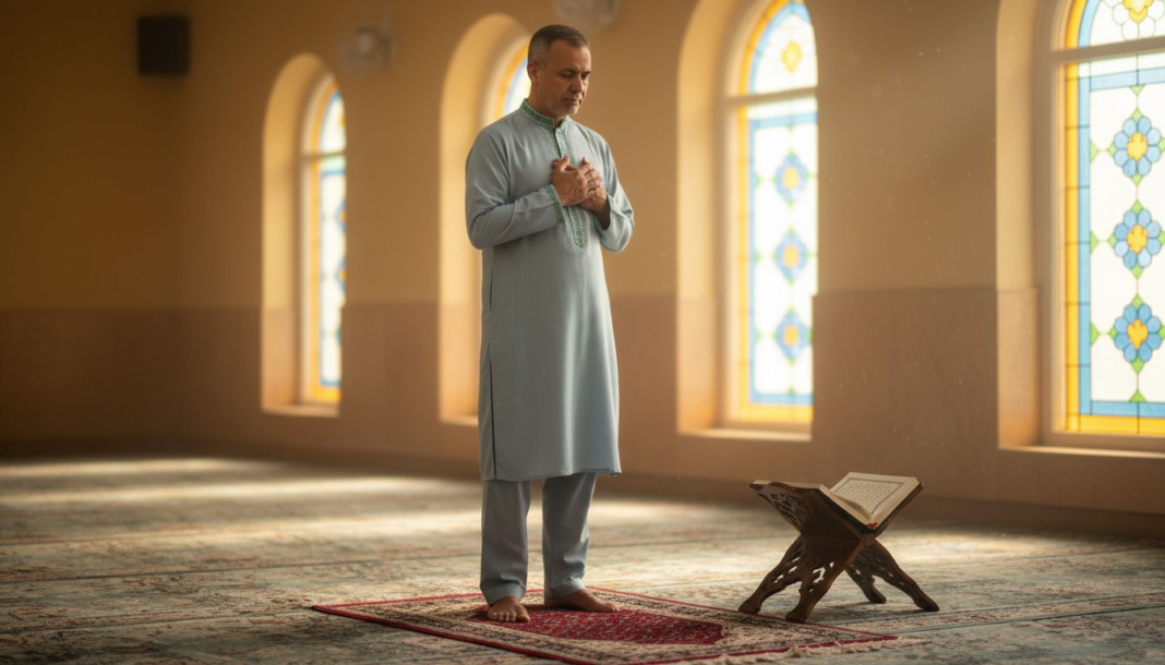 Muslim man preparing for prayer in mosque